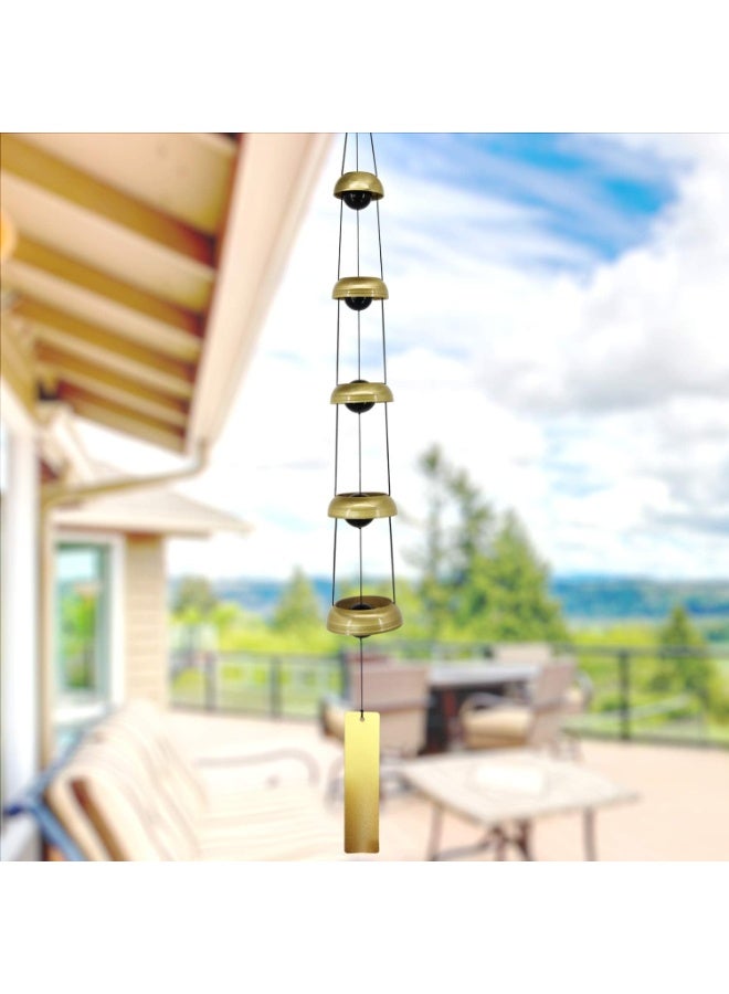 Copper Wind Chimes, Temple Wind Chime with 5 Bells, Feng Shui Wind Chimes for Home Yard Outdoor Decoration, A Great Memorial Wind Chime for Someone who Loves Peace - Image 4